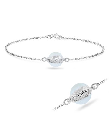 White Pearl Cover by Leaf Silver Bracelet BRS-217